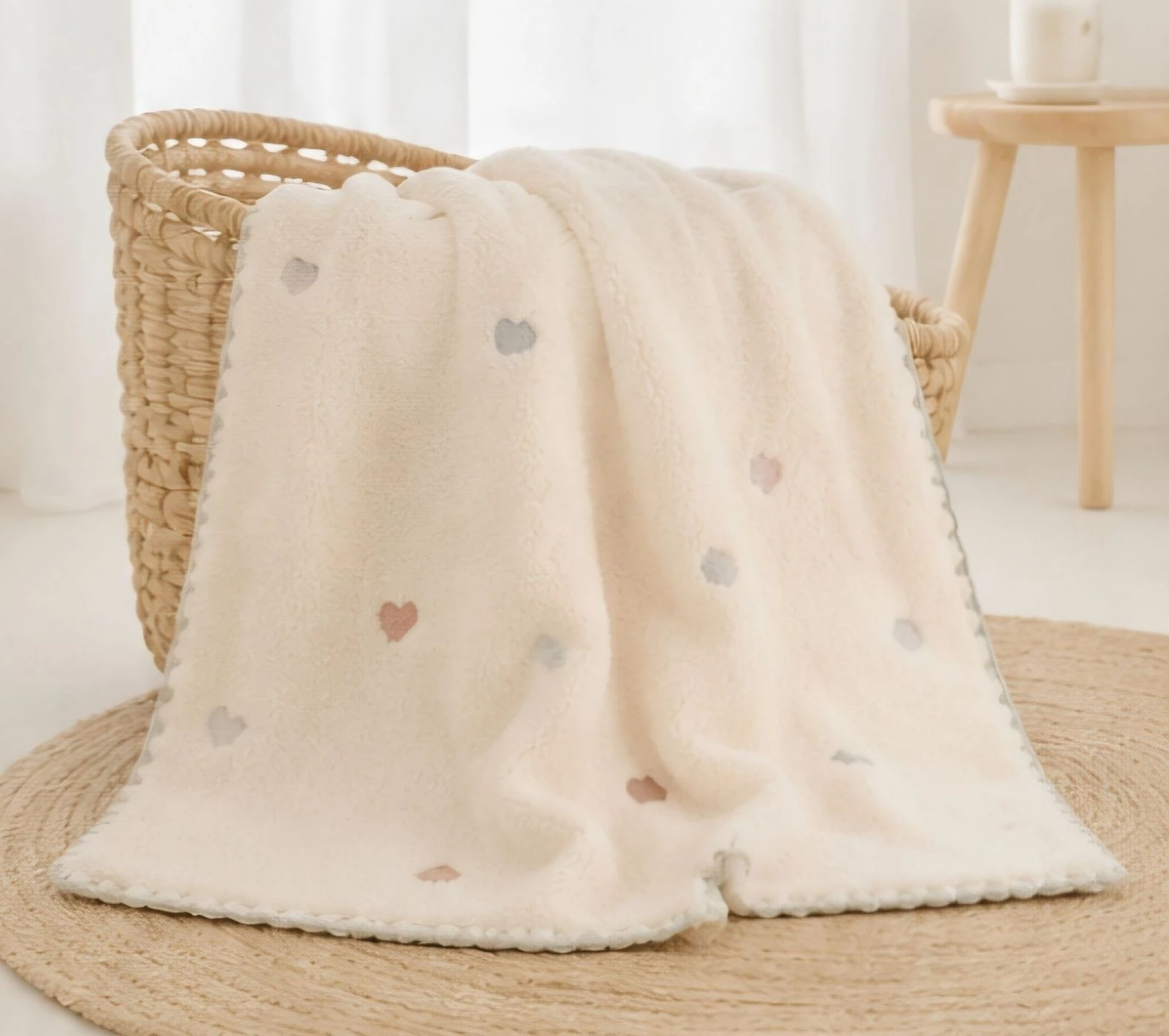 Couverture en polaire motifs coeur